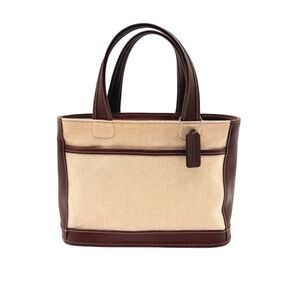 Coach Bleecker 6121 Satchel Tote Linen Canvas Brown Leather Made USA Vintage